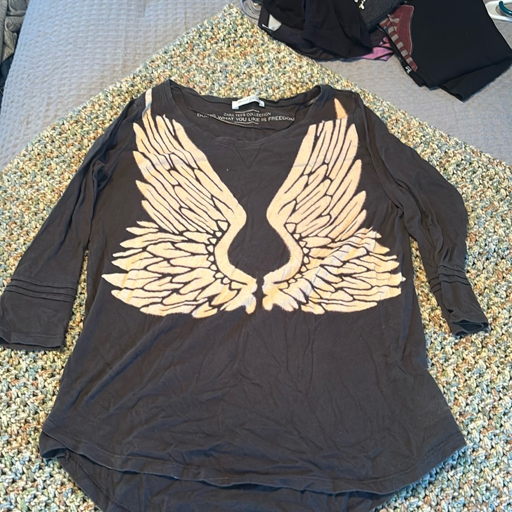 Zara wing print 3/4 sleeve top